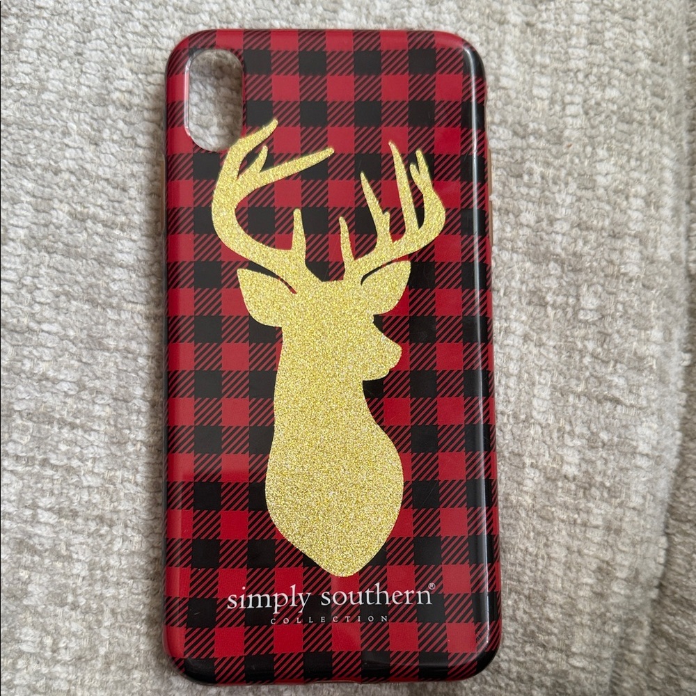 Simply Southern Red and Black Plaid Case with Gold Deer iPhone XS Max